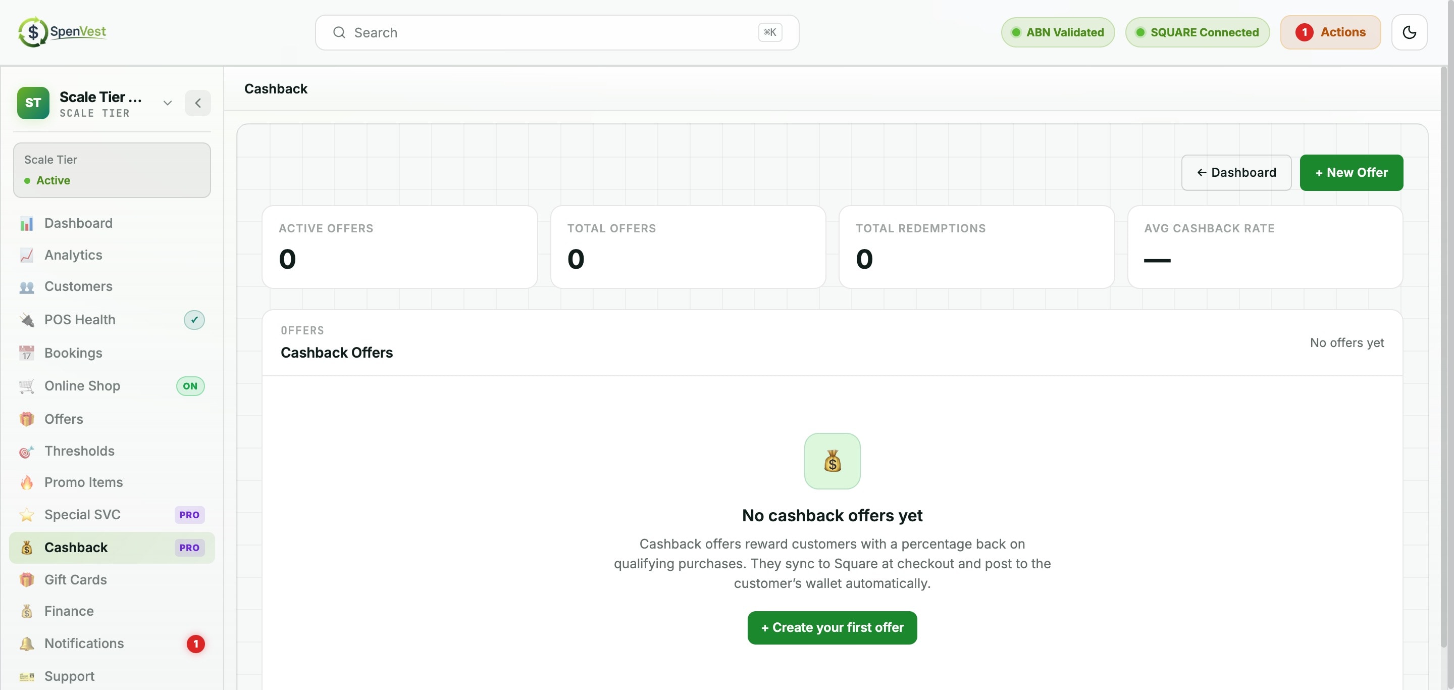 Cashback campaign management with percentage-based return configuration